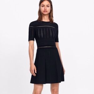 Zara Open Knit Cutout Mini Dress Black Sz S